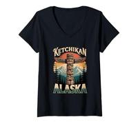 Donna Ketchikan Alaska Indiano Nativo Americano Totem Pole Maglietta con Collo a V