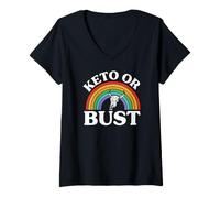 Donna Ketogenic Diet Keto Or Bust Western Cow Skull Retro Maglietta con Collo a V