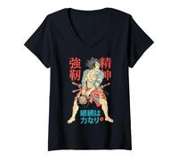 Donna Kettlebell Samurai Warrior Gym Workout Giapponese Kanji Maglietta con Collo a V