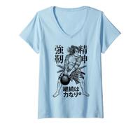 Donna Kettlebell Samurai Warrior Gym Workout Giapponese Kanji Maglietta con Collo a V