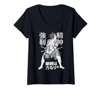 Donna Kettlebell Samurai Warrior Gym Workout Giapponese Kanji Maglietta con Collo a V