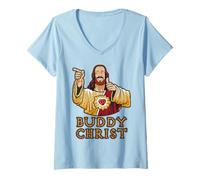 Donna Kevin Smith Visualizza Askewniverse Buddy Christ ha ottenuto Wow Golden Maglietta con Collo a V