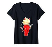 Donna Kewpie Baby Devil Cute Maglietta con Collo a V