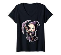 Donna Kewpie Baby Grim Reaper Chibi Maglietta con Collo a V