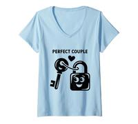 Donna Key To My Heart Love Lock Romantic Symbol Maglietta con Collo a V