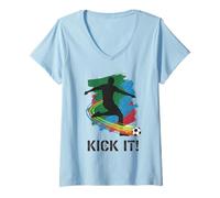 Donna Kick It Soccer Player Silhouette Graphic Tee per i Fan Maglietta con Collo a V