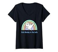 Donna Kick Monday in The Balls Rainbow Cat Maglietta con Collo a V