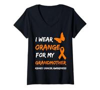 Donna Kidney Cancer I Wear Orange for My Grandmother Ribbon Maglietta con Collo a V