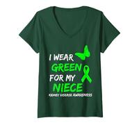 Donna Kidney Disease I Wear Green for My Niece Ribbon Maglietta con Collo a V