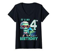 Donna Kids It's My 4th Birthday Cool Zombie Lover 4 Anni Ragazzi Maglietta con Collo a V