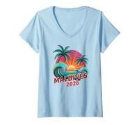 Donna Kids Maldives 2026 Corso di Compleanno Surf Vacanza Corrispondenza Maglietta con Collo a V