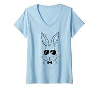 Donna Kids Men Women Rabbit Sunglasses Bunny Egg Hunt Easter Day Maglietta con Collo a V