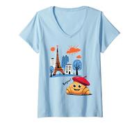 Donna Kids Paris France Croissant con berretto Hello in French Tower Maglietta con Collo a V