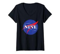 Donna Kids Space 9th Birthday Tee Boy Girl Astronauta 9 anni Maglietta con Collo a V