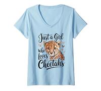 Donna Kids Women Just A Girl Who Loves Cheetahs Animal Lover White Maglietta con Collo a V