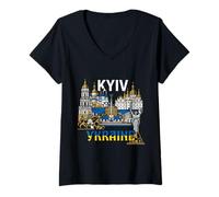 Donna Kiev Kiev Ucraina Viaggio Souvenir Città Regalo Maglietta con Collo a V