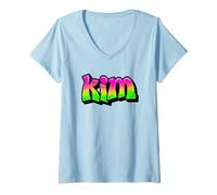 Donna Kim Graffiti Nome Personalizzato Verde Rosa Donne Ragazze Maglietta con Collo a V