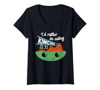 Donna Kimchi Carino Coreano Fermentato Cibo Maglietta con Collo a V