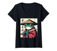 Donna Kimono Giapponese a Forma di Rana Samurai Ukiyo-e Art Uomini Donne Bambini Maglietta con Collo a V