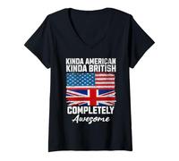 Donna Kinda American Kinda British Doppia cittadinanza USA UK Flag Us Maglietta con Collo a V