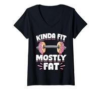 Donna Kinda Fit Mostly Fat Funny Gym Design Maglietta con Collo a V