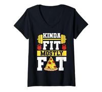 Donna Kinda Fit Mostly Fat Funny Gym Design Maglietta con Collo a V