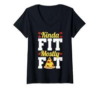 Donna Kinda Fit Mostly Fat Funny Gym Design Maglietta con Collo a V