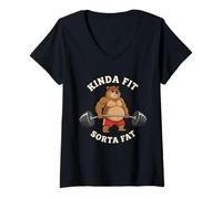 Donna Kinda Fit Sorta Fat Funny Gym Dad Bod Tee Uomo Regali Maglietta con Collo a V