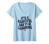 Donna Kindergarten It's a Beautiful Day for Learning Teacher Maglietta con Collo a V
