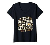 Donna Kindergarten It's a Beautiful Day for Learning Teacher Maglietta con Collo a V