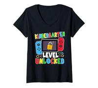 Donna Kindergarten Level Unlocked Gamer Back to School Boy Maglietta con Collo a V