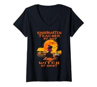 Donna Kindergarten Teacher By Day Witch By Night Halloween Costume Maglietta con Collo a V