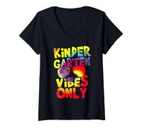 Donna Kindergarten Vibes Back To School Teacher Student Tie Dye Maglietta con Collo a V