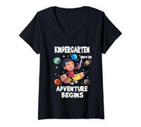 Donna Kindergarten Where The Adventure Begins Back To School Boys Maglietta con Collo a V