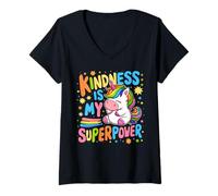 Donna Kindness is My Superpower Be Kind Unicorn Anti Bullismo Bambini Maglietta con Collo a V