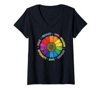 Donna Kindness Peace Equality Love Inclusion Hope Diversity Retro Maglietta con Collo a V