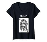 Donna King And Queen Skull Catrina Playing Card Couple Matching Maglietta con Collo a V