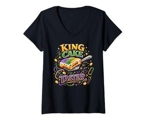 Donna King Cake Taster Baby Doll Party Carnevale Mardi Gras Parade Maglietta con Collo a V