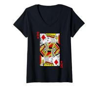Donna King of Diamonds - Carte da Gioco Effetto Invecchiato Maglietta con Collo a V