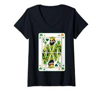 Donna King of Hearts Classic Card Game Irish Saint Patrick's Day Maglietta con Collo a V