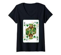 Donna King of Hearts Classic Card Game Irish Saint Patrick's Day Maglietta con Collo a V