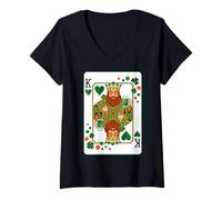 Donna King of Hearts Classic Card Game Irish Saint Patrick's Day Maglietta con Collo a V