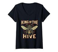 Donna King of Hive Bee Bees Amante Apicoltore Apicoltura Uomini Donne Maglietta con Collo a V