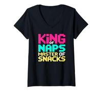 Donna King of Naps Master of Snacks Maglietta con Collo a V