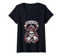 Donna King of Rock Skull Chitarra Vintage Rock Music Maglietta con Collo a V