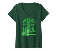 Donna King of the Hill Hank Hill Mowing the Lawn Logo Cartoon Maglietta con Collo a V