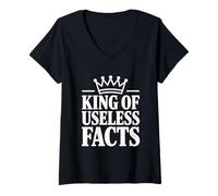 Donna King of Useless Facts Divertente Trivia Appassionato Maglietta con Collo a V