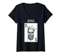 Donna King Skull Re di Cuori Carta Coppia Maglietta con Collo a V
