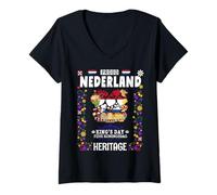 Donna King's Day Koningsdag Tulipano Idea per donne Corona Bandiera olandese Maglietta con Collo a V