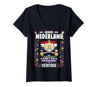 Donna King's Day Koningsdag Tulipano Idea per donne Corona Bandiera olandese Maglietta con Collo a V
